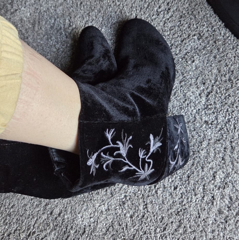 Kenneth Cole Black Velvet Floral Ankle Booties